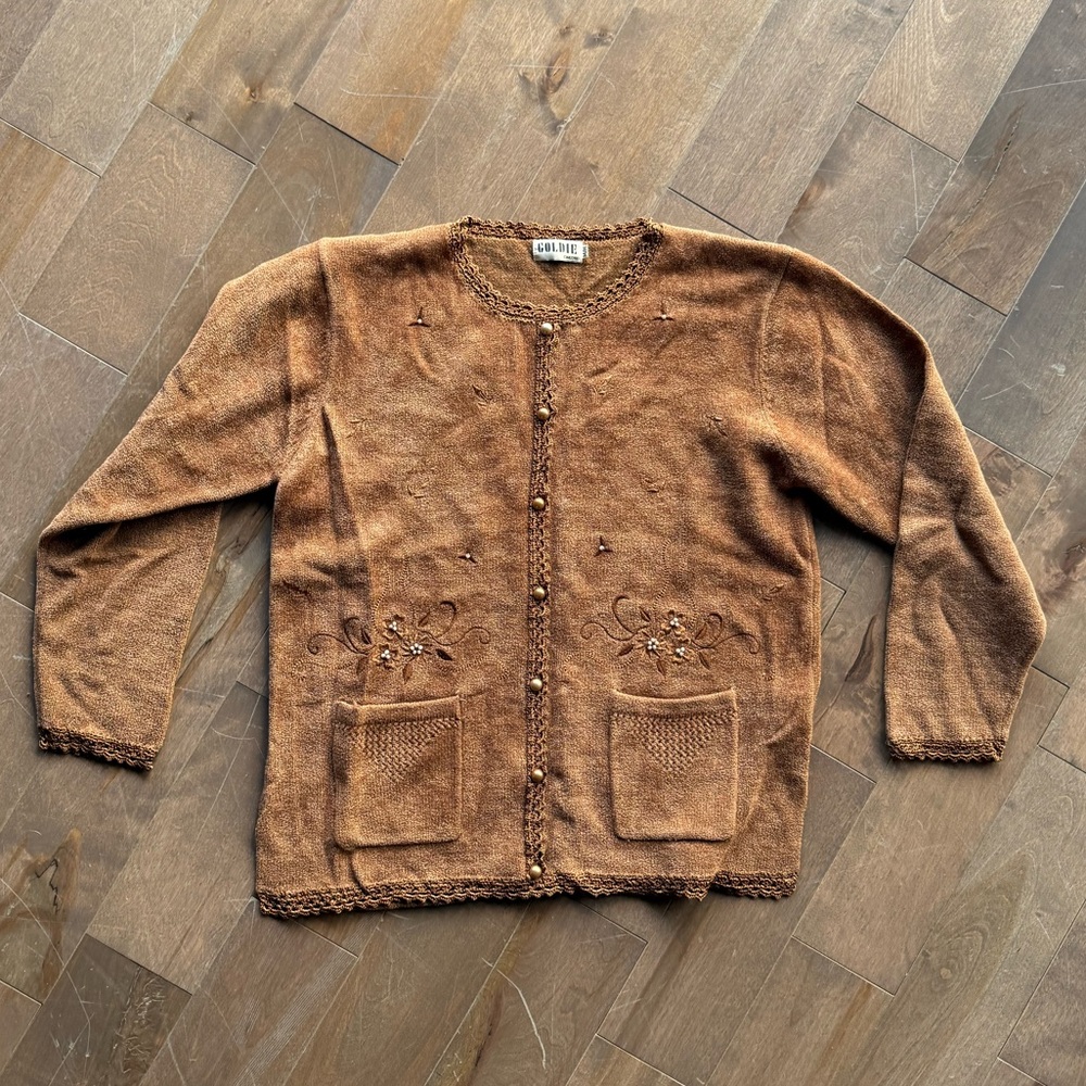 Vintage Brown Knit Cardigan Sweater